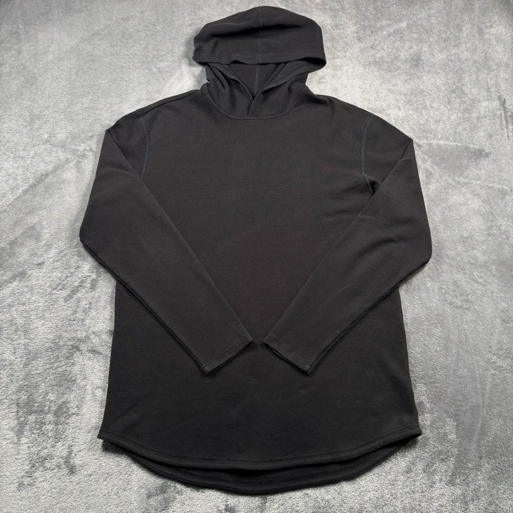 BYLT Hoodie Mens Large Black Thermal Drop-Cut Long Sleeve Pullover Waffle Knit